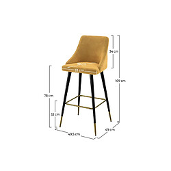 Rendez Vous Deco Chaise de bar Aristote en velours jaune curry 77.5 cm (lot de 2)