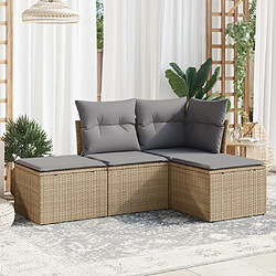 vidaXL Salon de jardin avec coussins 4 pcs beige résine tressée