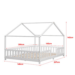 Avis Lit d'Enfant Forme Maison avec Grille de Protection Treviolo 200 x 140 cm Blanc Mat Laqué [en.casa]