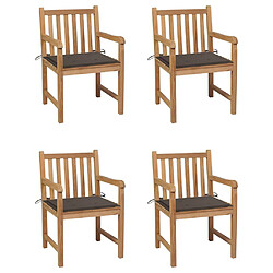 vidaXL Chaises de jardin lot de 4 et coussins taupe bois teck solide