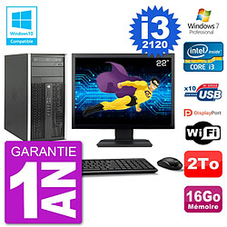 PC HP 6300 MT Ecran 22" Core i3-2120 RAM 16Go Disque 2To Graveur DVD Wifi W7 · Occasion 