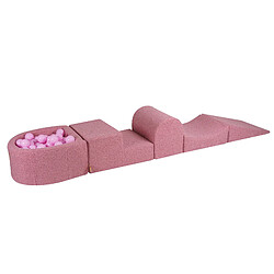 MeowBaby Aire de Jeux en Mousse avec Piscine a Balles, 4 éléments, 100 Balles, Boucle, Rose : Rose Pastel 