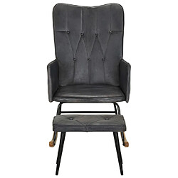 Maison Chic Chaise à bascule avec repose-pied | Fauteuil Relax Gris Cuir véritable -GKD35056