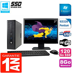 PC HP EliteDesk 800 G1 SFF Ecran 27" Intel G3220 8Go Disque 120 Go SSD Wifi W7 · Occasion 