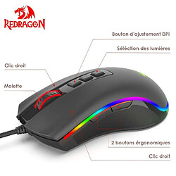 Souris Gamer Redragon COBRA (M711) 7 boutons, 5000 DPI, optique, filaire USB, rétroéclairage LED RVB couleurs suivant DPI