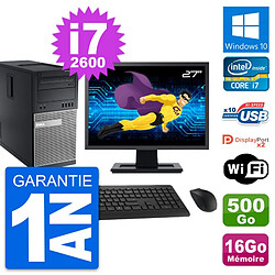 PC Tour Dell 9010 Ecran 27" Intel i7-2600 RAM 16Go Disque 500Go Windows 10 Wifi - Occasion