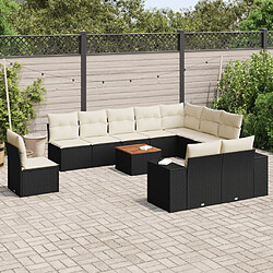 vidaXL Salon de jardin 11 pcs avec coussins noir résine tressée 