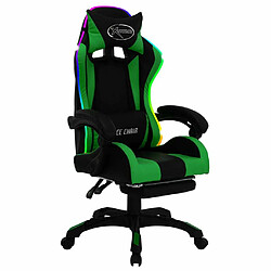 Maison Chic Fauteuil de jeux vidéo avec LED,Fauteuil Gamer du Bureau RVB Vert et noir Similicuir -MN41738