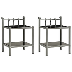 vidaXL Tables de chevet 2 pcs Gris et noir Métal et verre