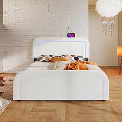 Avis Sweiko Lit adulte 160x200 cm tête de lit réglable en hauteur Lit avec USB Type C éclairage LED avec matelas blanc