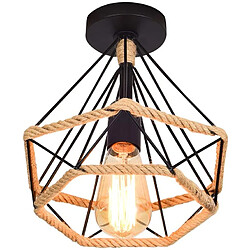 Stoex Lampe de Plafond rétro Vintage Plafonnier Industrielle Cage en forme Diamant en Lampe de Plafond rétro Vintage Plafonnier Industrielle Cage en forme Diamant en Métal avec corde de chanvre Fer Lustre Suspension Luminaire pour Salon Salle Chambre Décorer Maison