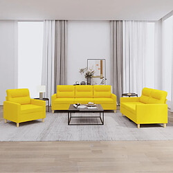 vidaXL Ensemble de canapés 3 pcs avec coussins Jaune clair Tissu 