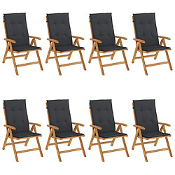 Maison Chic Lot de 8 Chaises de jardin inclinables,Fauteuil d'extérieur et coussins teck solide -MN45843