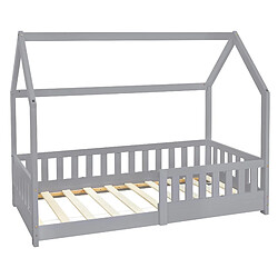 ML-Design Lit d'enfants en bois de pin gris avec protection antichute et toit 160x80 cm