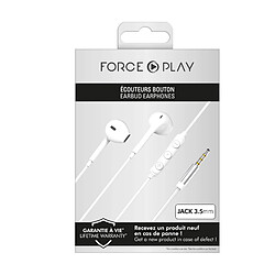 Écouteurs Jack 3.5mm Matériau 100% Recyclés Garantie à Vie Force Play Blanc