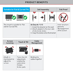 Barkan 3400 W VESA jusqu'à 400 x 400 mm Rotation, Pliable, pivotant et inclinable Support Mural pour 29?165,1 cm/74?165 cm Plat/téléviseur incurvé pas cher