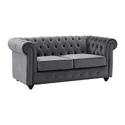 Avis Vente-Unique Canapé 2 places en velours anthracite CHESTERFIELD