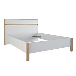 Pegane Lit en 140x190 ""SELENA"" chene brossé / blanc -Dim: 147,9 x 98,2 x 206,7 cm 