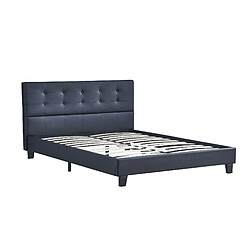 Sensoreve Lit 160x200cm simili cuir noir avec tête de lit boutonnée, sommier lattes en bois 