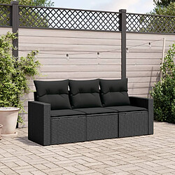 vidaXL Salon de jardin 3 pcs avec coussins noir résine tressée 