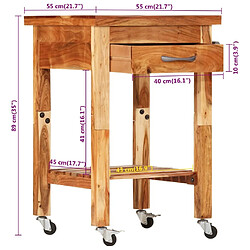 Maison Chic Desserte de cuisine | Chariot de cuisine | Meuble de rangement roulant 55x55x89 cm bois massif d'acacia -GKD29588 pas cher