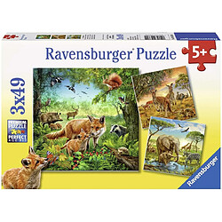 Ravensburger- Pack de 3 Puzzles Animaux Monde 49 pièces, 09330 