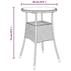 vidaXL Table de jardin Ø60x75 cm Verre trempé/résine tressée Gris pas cher