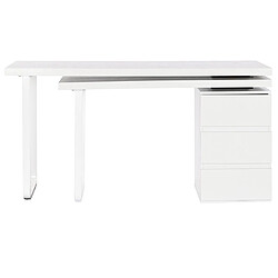 Pegane Meuble du bureau, table de bureau en bois MDF et métal blanc - longueur 150 x profondeur 120 x Hauteur 75 cm