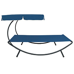 Avis Helloshop26 Lit de repos transat chaise longue d'extérieur 200 cm avec auvent bleu 02_0012004