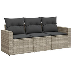 vidaXL Salon de jardin avec coussins 3 pcs gris clair résine tressée