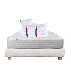 LUXURY LITERIE Ensemble matelas Purlux 160x200 cm + sommier beige ep20cm + 2 oreillers + couette