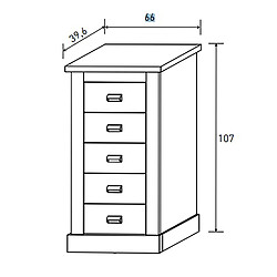 Pegane Chiffonnier, meuble de rangement coloris Chêne truffé, blanc vieilli - Longueur 66 x Profondeur 39,60 x Hauteur 107 cm