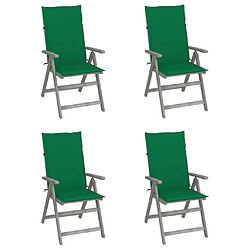 Maison Chic Lot de 4 Chaises inclinables de jardin avec coussins | chaises d'extérieur | Fauteuil Relax Bois d'acacia -GKD61228