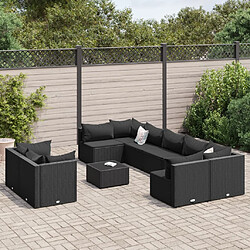 vidaXL Salon de jardin 10 pcs avec coussins noir résine tressée 