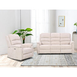 Vente-Unique Canapé 3 places et fauteuil relax électrique en tissu beige NEVERS