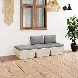 Maison Chic Salon de jardin palette 3 pcs avec coussins - Table et chaises d'extérieur - Mobilier/Meubles de jardin Moderne épicéa imprégné -MN58574