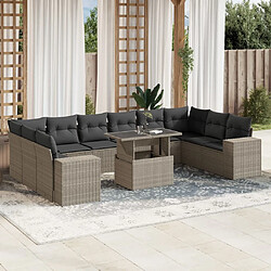 vidaXL Salon de jardin 11 pcs avec coussins gris clair résine tressée 