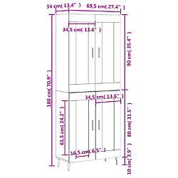 vidaXL Buffet haut Noir 69,5x34x180 cm Bois d'ingénierie pas cher