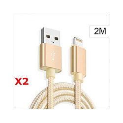 Little Boutik X2 Cable Metal Nylon Renforce Chargeur USB Couleur Or pour IPhone Longueur 2m Tréssé Compatible IPhone 5s 6 6S 7 8 X Xr X2 Litt 