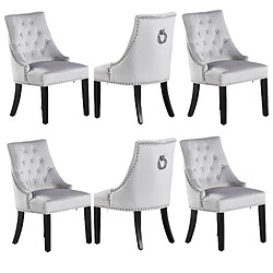 Life Interiors Ensemble de 6 chaises de salle à manger capitonnées en velours Windsor gris clair 