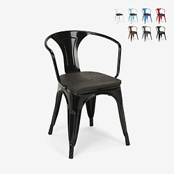 Ahd Amazing Home Design Chaises design industriel en bois et métal de style Tolix Cuisines de bar Steel Wood Arm, Couleur: Noir 