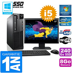 PC Lenovo M92p SFF Core I5-3470 Ram 8Go Disque 240 Go SSD Wifi W7 Ecran 19" · Occasion 