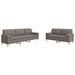 vidaXL Ensemble de canapés 2 pcs avec coussins décoratifs taupe tissu