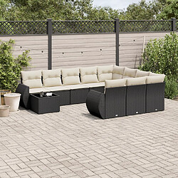 vidaXL Salon de jardin 11 pcs avec coussins noir résine tressée 