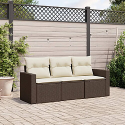 vidaXL Salon de jardin avec coussins 3 pcs marron résine tressée