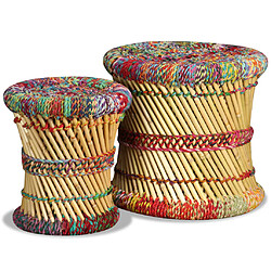 vidaXL Tabourets avec détails chindi lot de 2 multicolore bambou