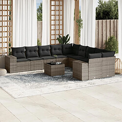 vidaXL Salon de jardin 11 pcs avec coussins gris résine tressée 