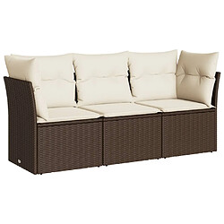 vidaXL Salon de jardin avec coussins 3 pcs marron résine tressée