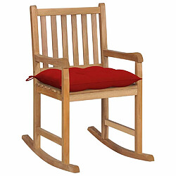 Maison Chic Chaise à bascule avec coussin | Fauteuil à bascule Rocking chair rouge Bois de teck solide -GKD31058