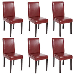 Mendler Lot de 6 chaises de séjour Littau ~ simili-cuir, brun rouge, pieds foncés